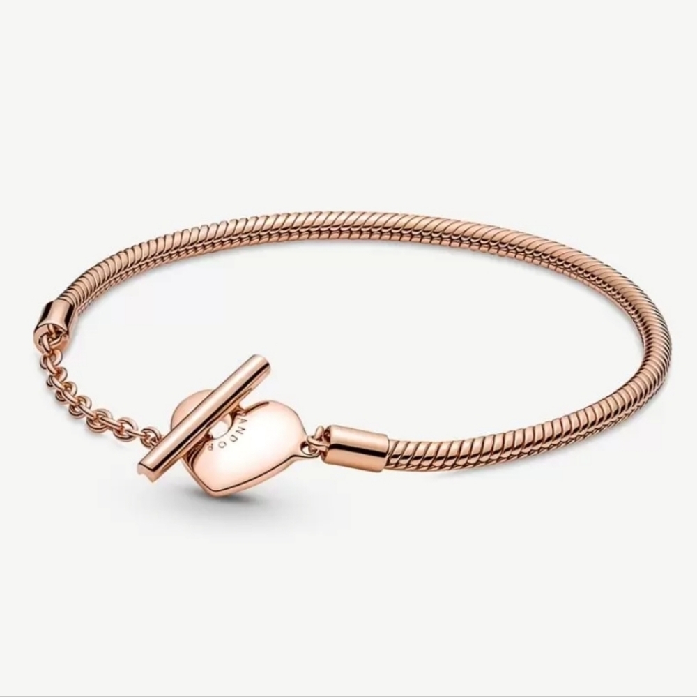 Pandora Moments Heart T-Bar Snake Chain Bracelet rose gold-plated 7.1 IN